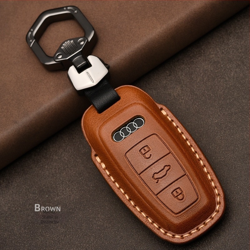 Husă cheie auto din piele de vită top-grain pentru Audi, piele prelucrată prin presare la cald, acoperire completă, stil business, personalizare disponibilă