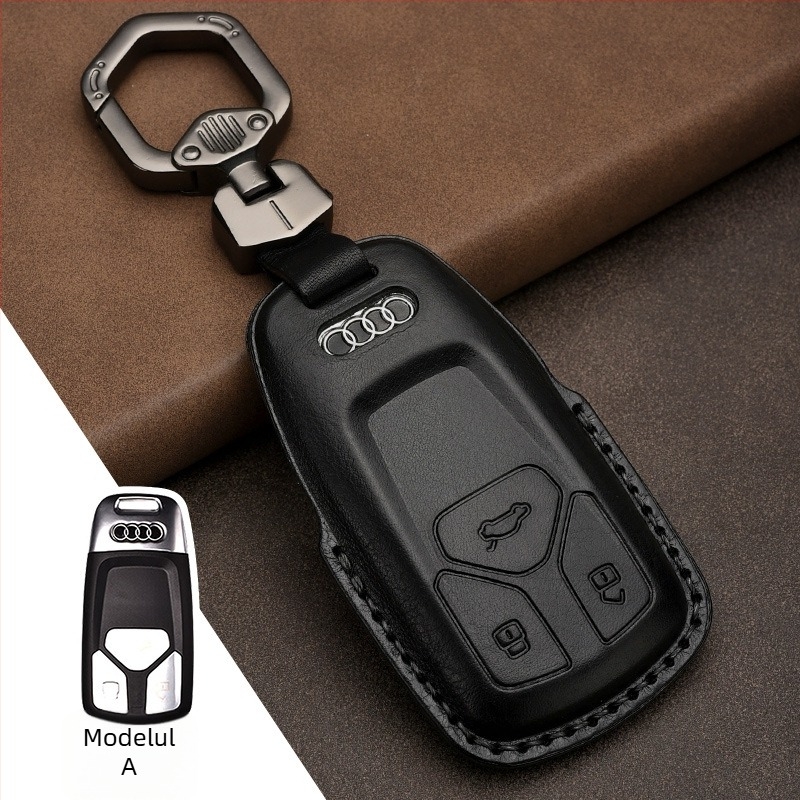 Husă cheie auto din piele de vită top-grain pentru Audi, piele prelucrată prin presare la cald, acoperire completă, stil business, personalizare disponibilă