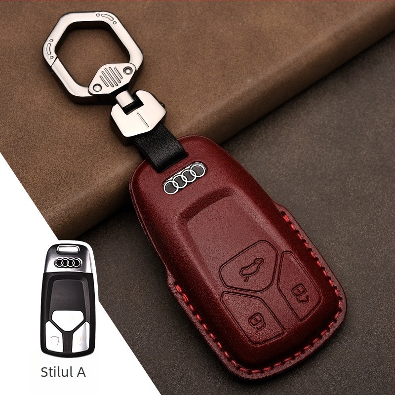 Husă cheie auto din piele de vită top-grain pentru Audi, piele prelucrată prin presare la cald, acoperire completă, stil business, personalizare disponibilă