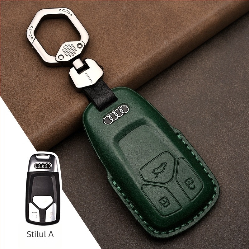 Husă cheie auto din piele de vită top-grain pentru Audi, piele prelucrată prin presare la cald, acoperire completă, stil business, personalizare disponibilă