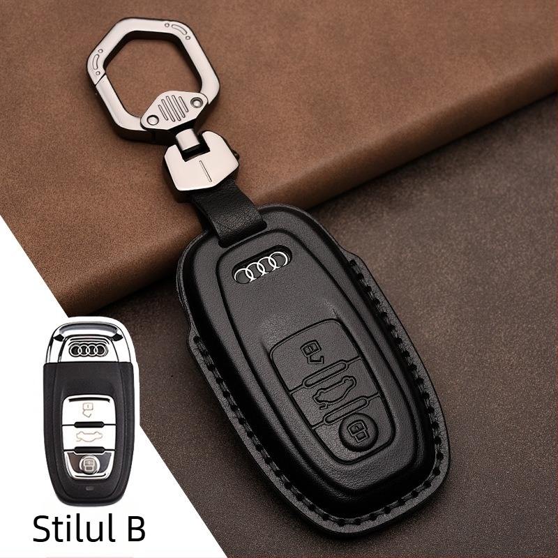 Husă cheie auto din piele de vită top-grain pentru Audi, piele prelucrată prin presare la cald, acoperire completă, stil business, personalizare disponibilă