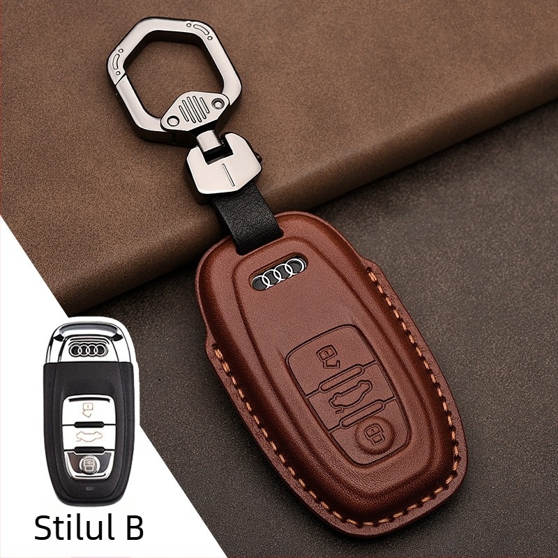 Husă cheie auto din piele de vită top-grain pentru Audi, piele prelucrată prin presare la cald, acoperire completă, stil business, personalizare disponibilă