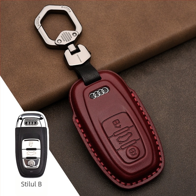 Husă cheie auto din piele de vită top-grain pentru Audi, piele prelucrată prin presare la cald, acoperire completă, stil business, personalizare disponibilă