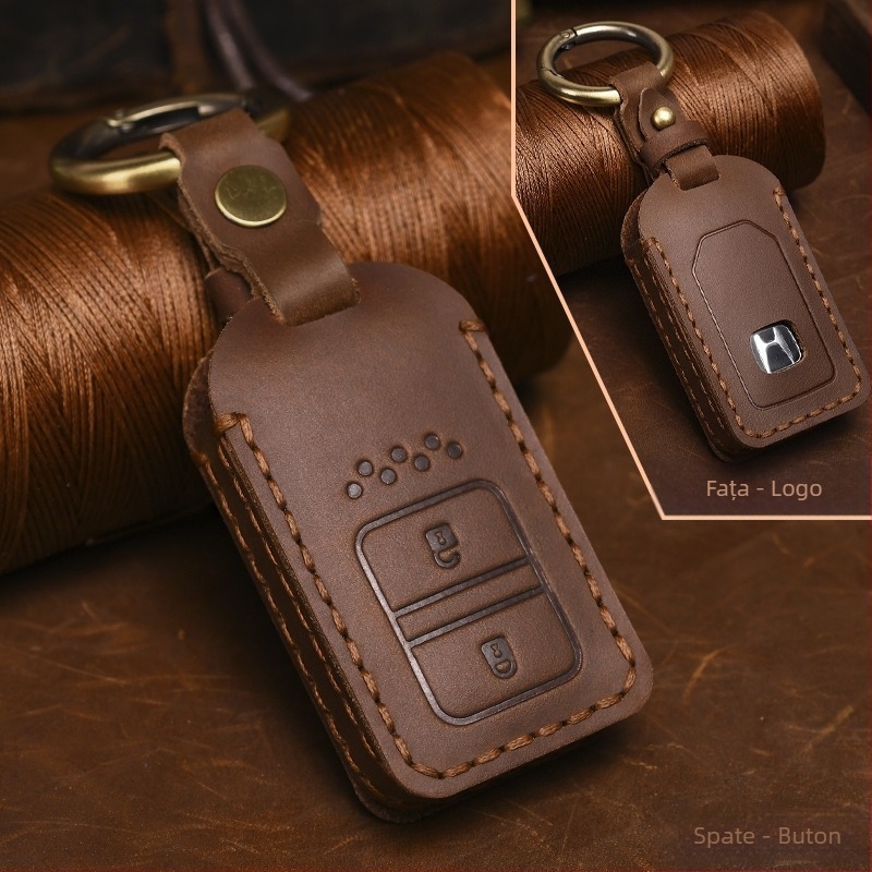 Carcasă pentru cheia Honda din piele Crazy Horse, stil retro, compatibilă cu Civic, CR-V, Hybrid, Odyssey, XRV