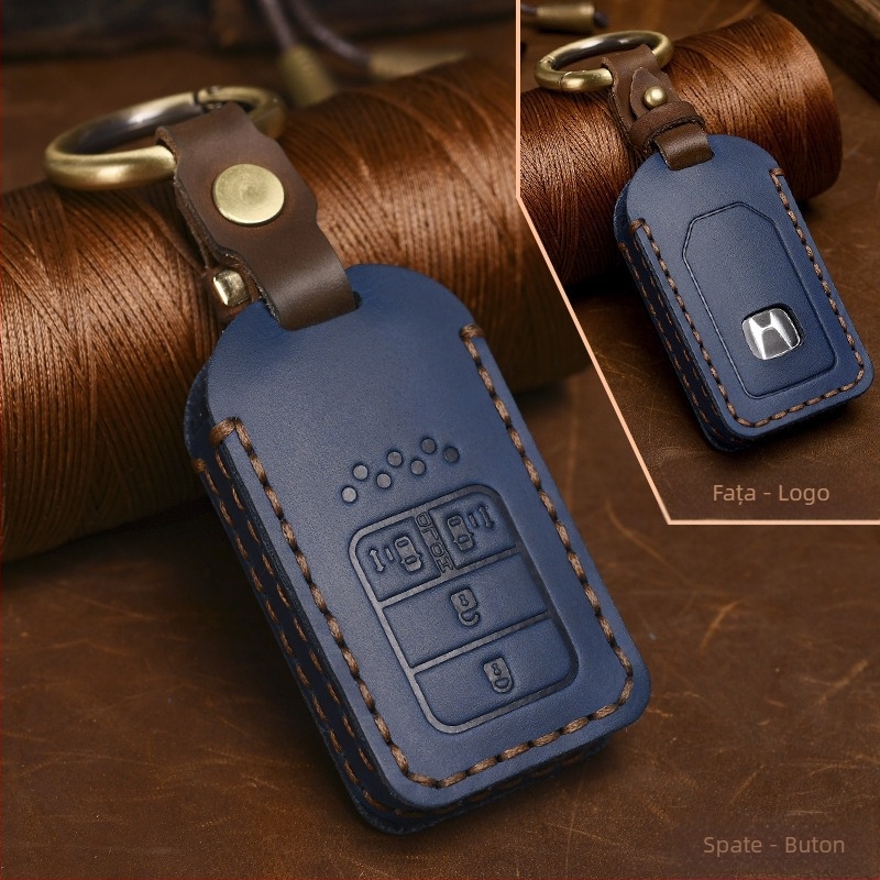 Carcasă pentru cheia Honda din piele Crazy Horse, stil retro, compatibilă cu Civic, CR-V, Hybrid, Odyssey, XRV