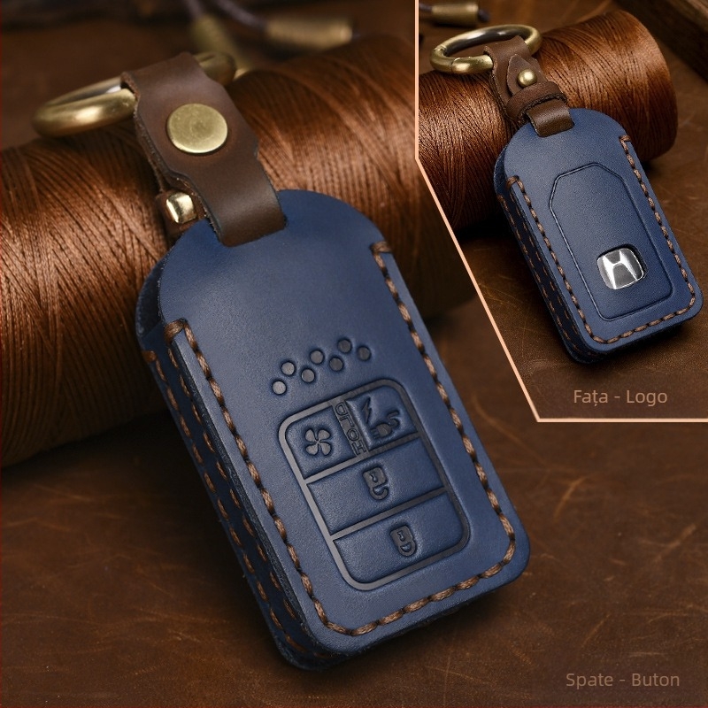 Carcasă pentru cheia Honda din piele Crazy Horse, stil retro, compatibilă cu Civic, CR-V, Hybrid, Odyssey, XRV