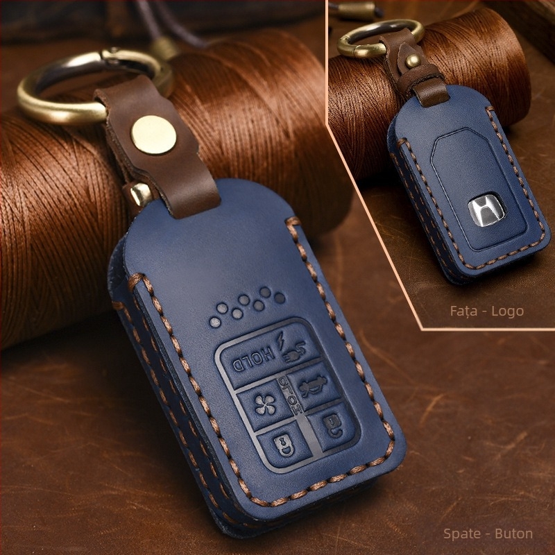 Carcasă pentru cheia Honda din piele Crazy Horse, stil retro, compatibilă cu Civic, CR-V, Hybrid, Odyssey, XRV