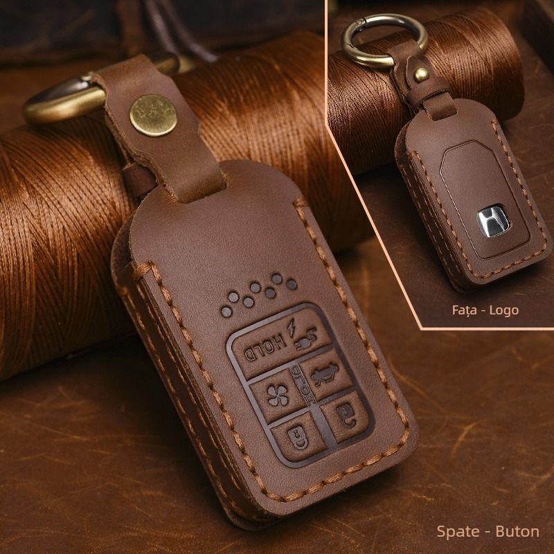 Carcasă pentru cheia Honda din piele Crazy Horse, stil retro, compatibilă cu Civic, CR-V, Hybrid, Odyssey, XRV