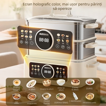 Cuptor cu aburi electric, trei etaje, oțel inoxidabil 304, capacitate peste 10 L, control mecanic, gătire la aburi, fierbere și înăbuire