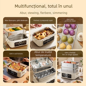 Cuptor cu aburi electric, trei etaje, oțel inoxidabil 304, capacitate peste 10 L, control mecanic, gătire la aburi, fierbere și înăbuire