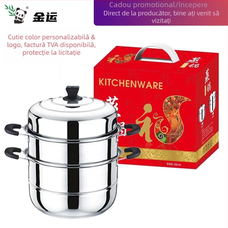 Trei niveluri de gătit la abur din oțel inox, capac din oțel, 410 oțel inoxidabil, compatibil cu inducția