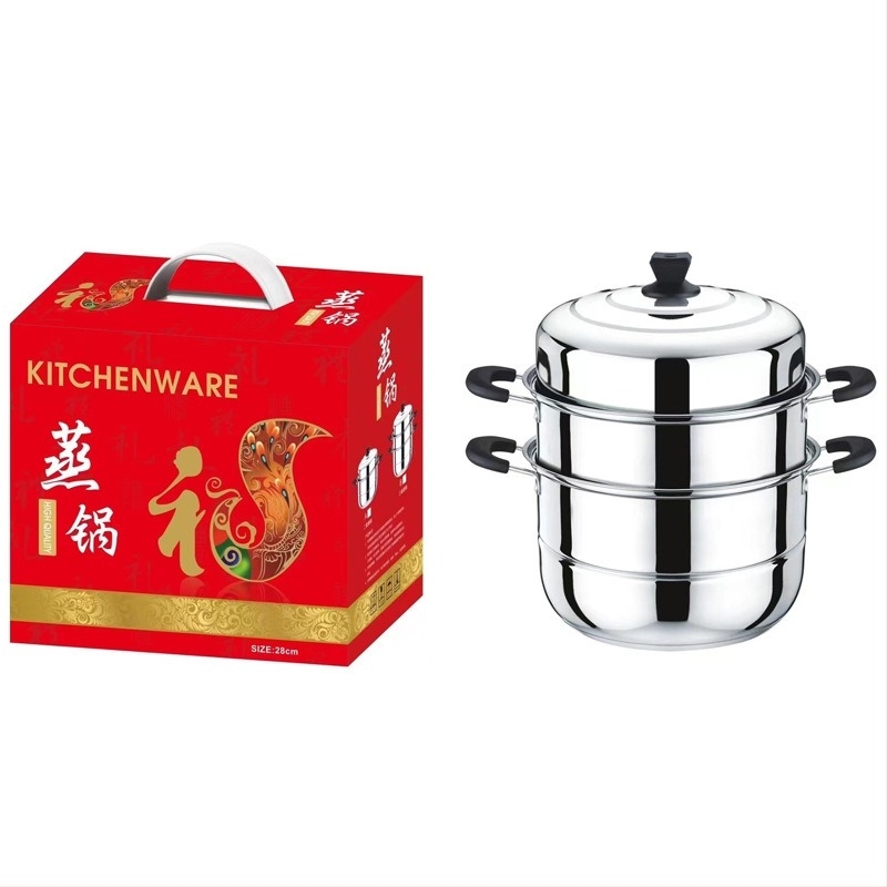 Trei niveluri de gătit la abur din oțel inox, capac din oțel, 410 oțel inoxidabil, compatibil cu inducția