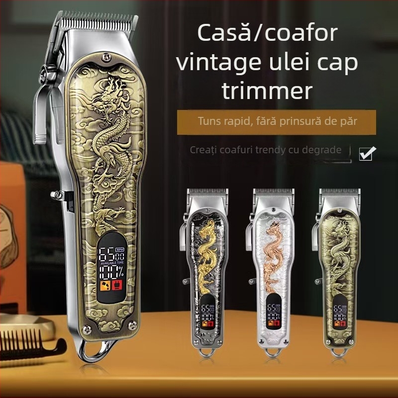 Mașină de tuns electrica, reîncărcabilă, cu cap de tăiere detașabil și lavabil; lame din oțel inoxidabil; motor cu perii; baterie încorporată 1200–2000 mAh