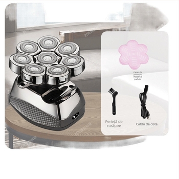 Aparat de ras electric pentru cap chel, autonomie baterie 60+ minute, alimentare duală (încărcare/plug-in), motor cu peri, baterie 6000 mAh+ înlocuibilă