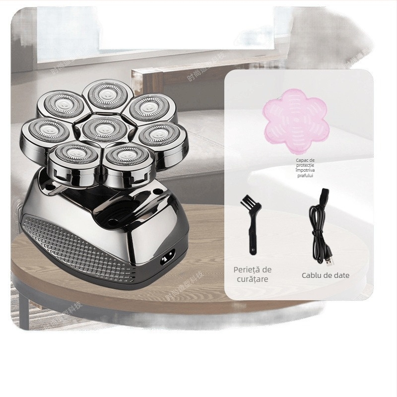 Aparat de ras electric pentru cap chel, autonomie baterie 60+ minute, alimentare duală (încărcare/plug-in), motor cu peri, baterie 6000 mAh+ înlocuibilă