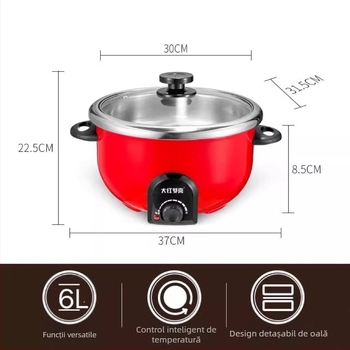 Oală electrică multifuncțională cu abur, 4–5 L, 1200–1500 W, vas interior antiaderent, control mecanic