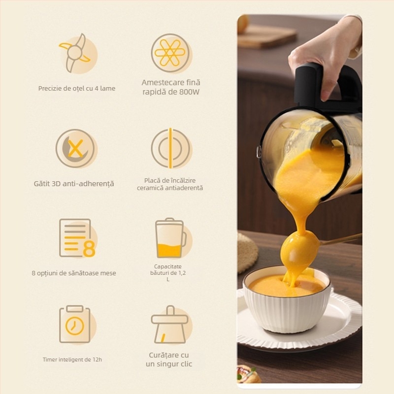 Midea blender de înaltă viteză, 1,2 L, ecran tactil, temporizator, încălzire, fără filtru, pentru sucuri și lapte de soia