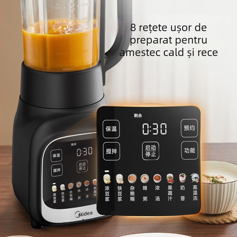 Midea blender de înaltă viteză, 1,2 L, ecran tactil, temporizator, încălzire, fără filtru, pentru sucuri și lapte de soia