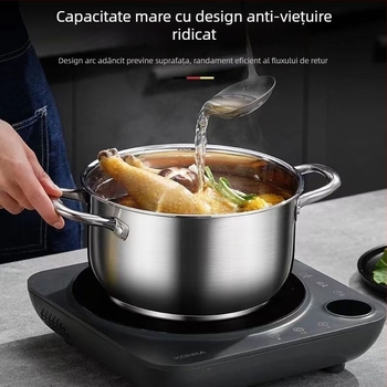 Oală pentru aburi cu două etaje, din oțel inoxidabil 410, capac de sticlă, adânime 12 cm, potrivită pentru plită obișnuită