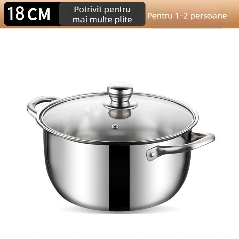 Oală pentru aburi cu două etaje, din oțel inoxidabil 410, capac de sticlă, adânime 12 cm, potrivită pentru plită obișnuită