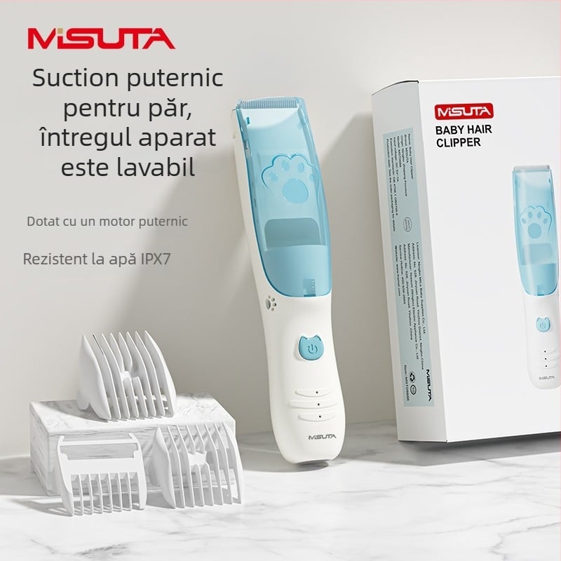 Mașină de tuns bebeluși Misuta – reîncărcabilă, motor 5W, aspirație automată a părului, zgomot redus, impermeabilă, potrivită pentru bebeluți și adulți