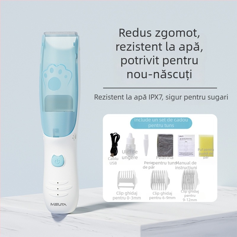 Mașină de tuns bebeluși Misuta – reîncărcabilă, motor 5W, aspirație automată a părului, zgomot redus, impermeabilă, potrivită pentru bebeluți și adulți