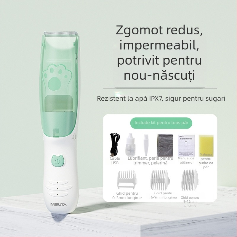 Mașină de tuns bebeluși Misuta – reîncărcabilă, motor 5W, aspirație automată a părului, zgomot redus, impermeabilă, potrivită pentru bebeluți și adulți