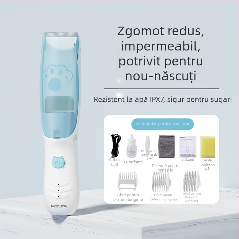 Mașină de tuns bebeluși Misuta – reîncărcabilă, motor 5W, aspirație automată a părului, zgomot redus, impermeabilă, potrivită pentru bebeluți și adulți