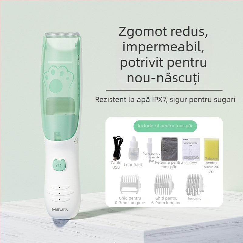 Mașină de tuns bebeluși Misuta – reîncărcabilă, motor 5W, aspirație automată a părului, zgomot redus, impermeabilă, potrivită pentru bebeluți și adulți