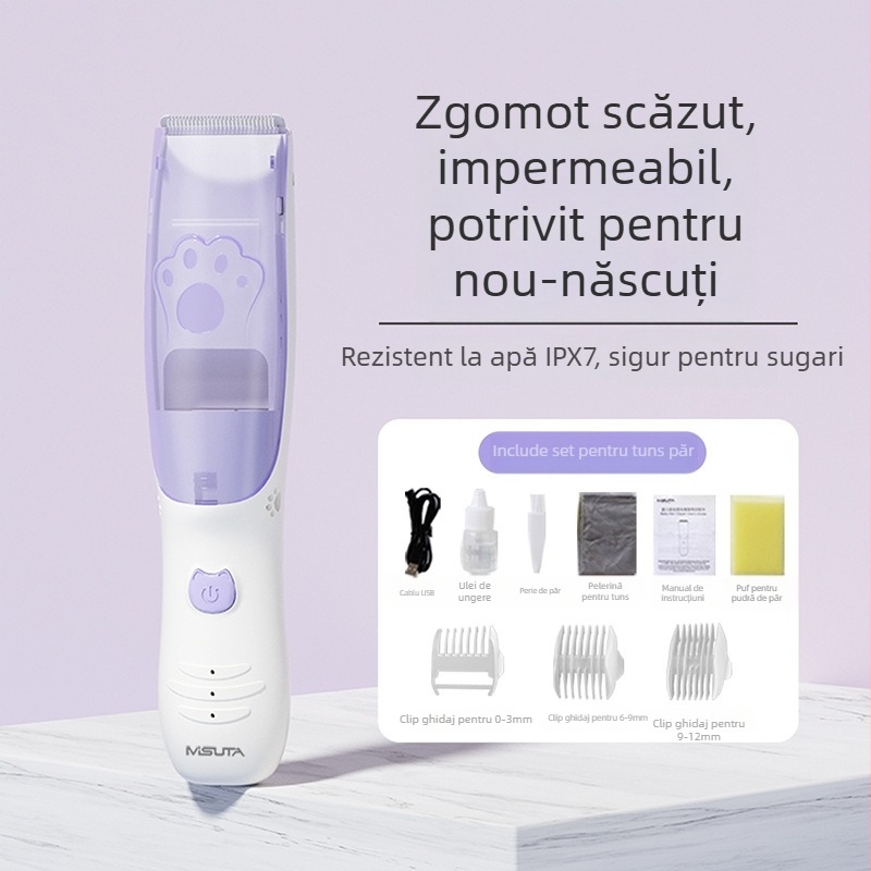 Mașină de tuns bebeluși Misuta – reîncărcabilă, motor 5W, aspirație automată a părului, zgomot redus, impermeabilă, potrivită pentru bebeluți și adulți