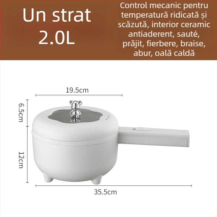 Oală electrică multifuncțională pentru cămin și casă, 1–2 L, afișaj LCD, temporizator, controlul temperaturii, protecție împotriva uscării, prăjit, abur, fiert, tocană, interior antiaderent