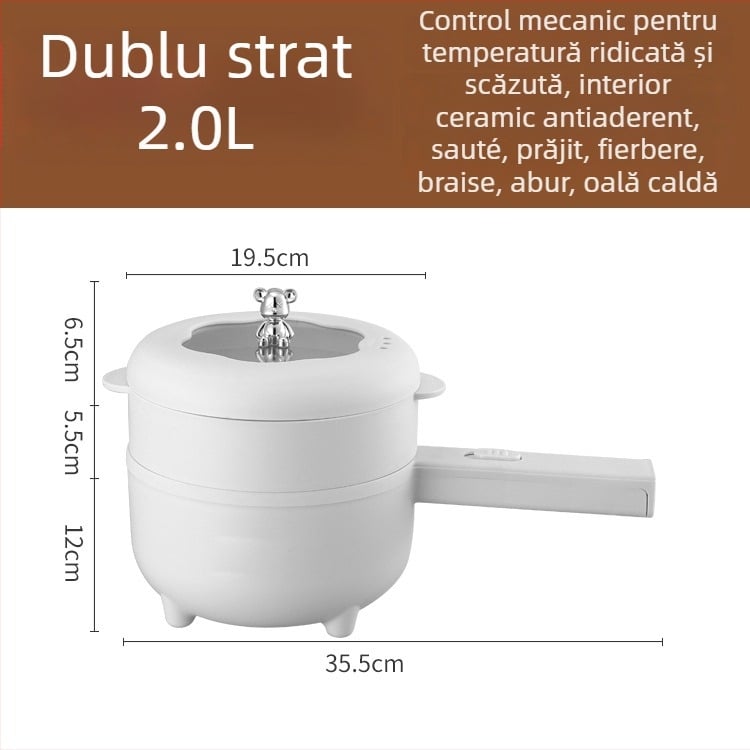 Oală electrică multifuncțională pentru cămin și casă, 1–2 L, afișaj LCD, temporizator, controlul temperaturii, protecție împotriva uscării, prăjit, abur, fiert, tocană, interior antiaderent