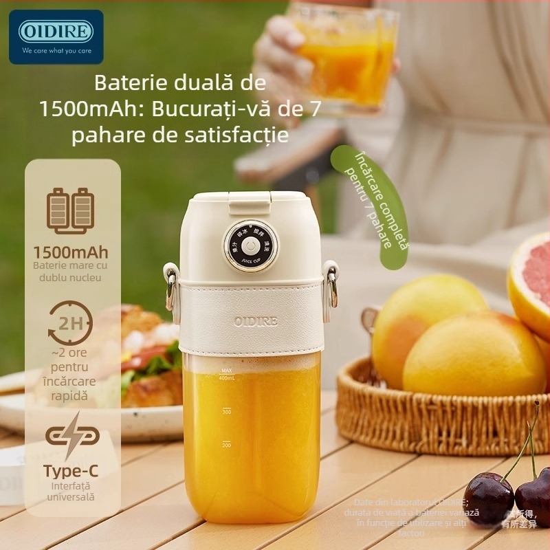 OIDIRE Cupă Portabilă Electrică pentru Suc, 70W, Baterie Încorporată, Capacitate 0.4 L, 7.4V, Carcasă Din Plastic