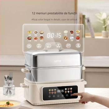 Aburitor electric cu trei nivele, capacitate peste 10 litri, vas interior din oțel inoxidabil 304, control prin microcomputer, 1500W la 220V 50Hz