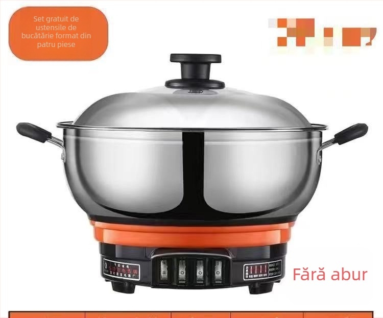 Oală electrică multifuncțională cu abur, corp din oțel inoxidabil, capacitate 5–6 L, putere 500–2100 W, control cu buton, protecție împotriva uscării