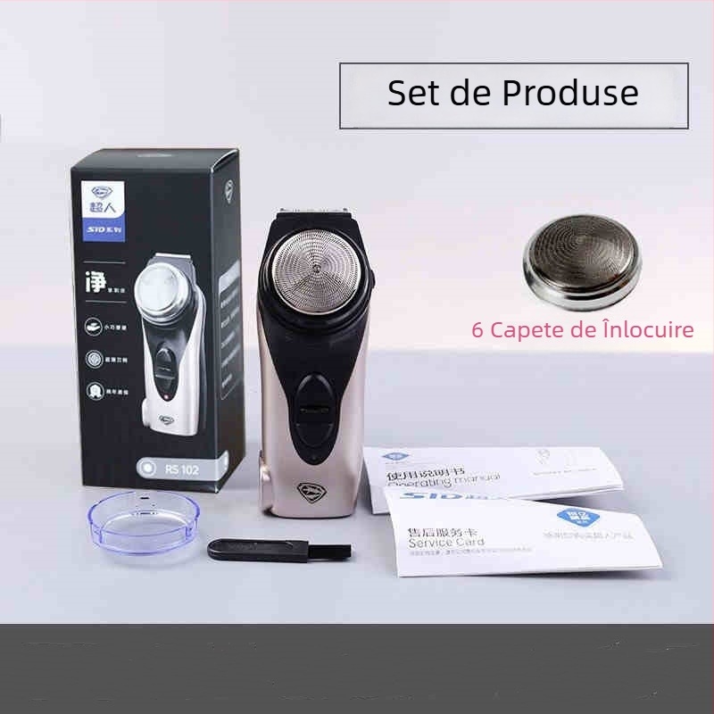 RS102 aparat de ras electric, reîncărcabil, cap rotativ cu 1 lamă, cap plutitor, autonomie de 30 de minute