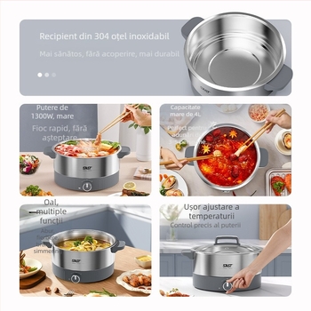 Oală electrică pentru gătit, 4–5 L, oțel inoxidabil, 1201–1500 W, funcții: prăjire, gătire, fierbere, înăbuire