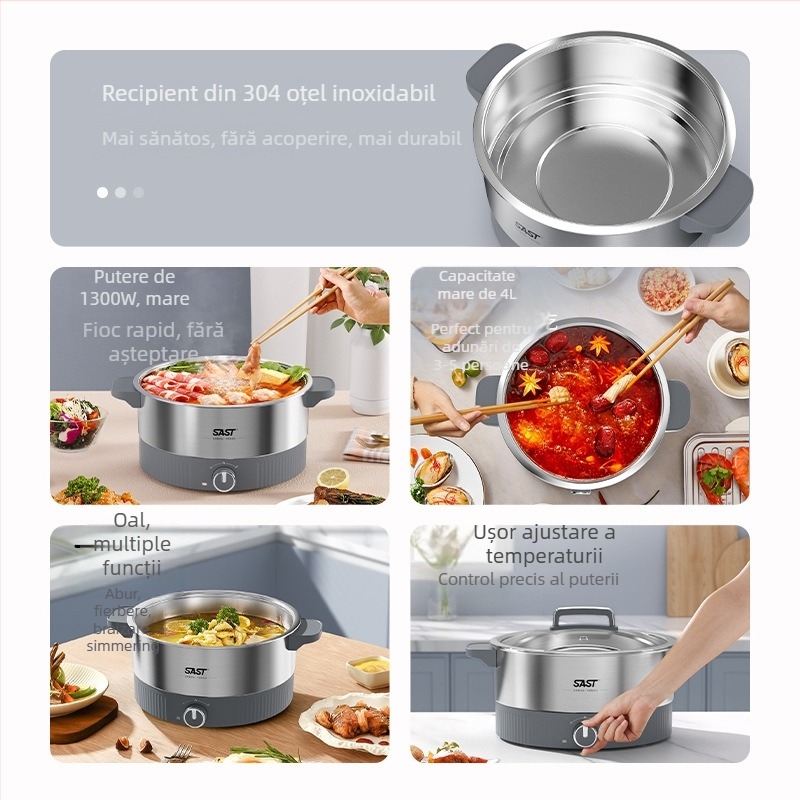 Oală electrică pentru gătit, 4–5 L, oțel inoxidabil, 1201–1500 W, funcții: prăjire, gătire, fierbere, înăbuire