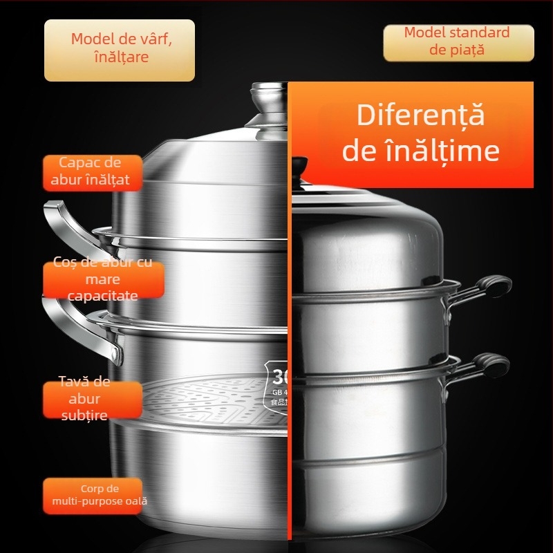Aburitor din oțel inoxidabil 316, două niveluri, capac din sticlă, cu strat antiaderent, potrivit pentru plitele cu inducție