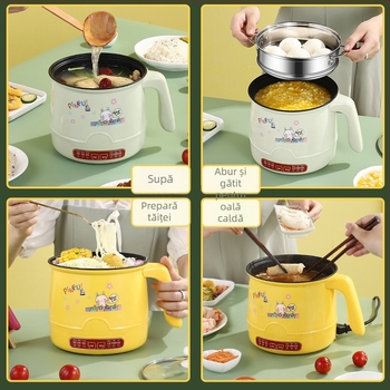 Oală electrică mini pentru o singură persoană – antiaderent, 1,6 L, 600 W, tensiune reglabilă 110–220 V, tavă cu aburi în trei niveluri, gătire multifuncțională