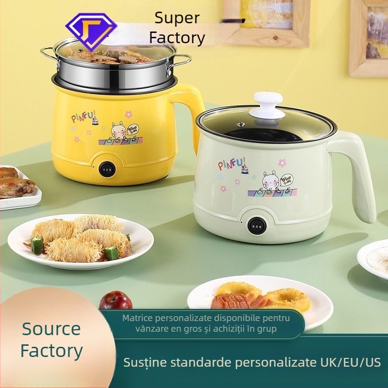 Oală electrică mini pentru o singură persoană – antiaderent, 1,6 L, 600 W, tensiune reglabilă 110–220 V, tavă cu aburi în trei niveluri, gătire multifuncțională