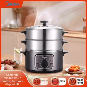 Gătitor cu aburi electric, cu două niveluri, capacitate peste 10 litri, 1300W, 220V, funcție de abur rapid.