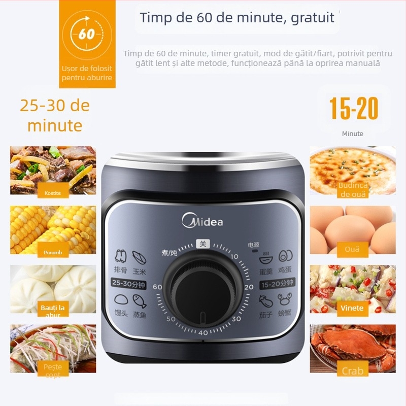 Gătitor cu aburi electric, cu două niveluri, capacitate peste 10 litri, 1300W, 220V, funcție de abur rapid.