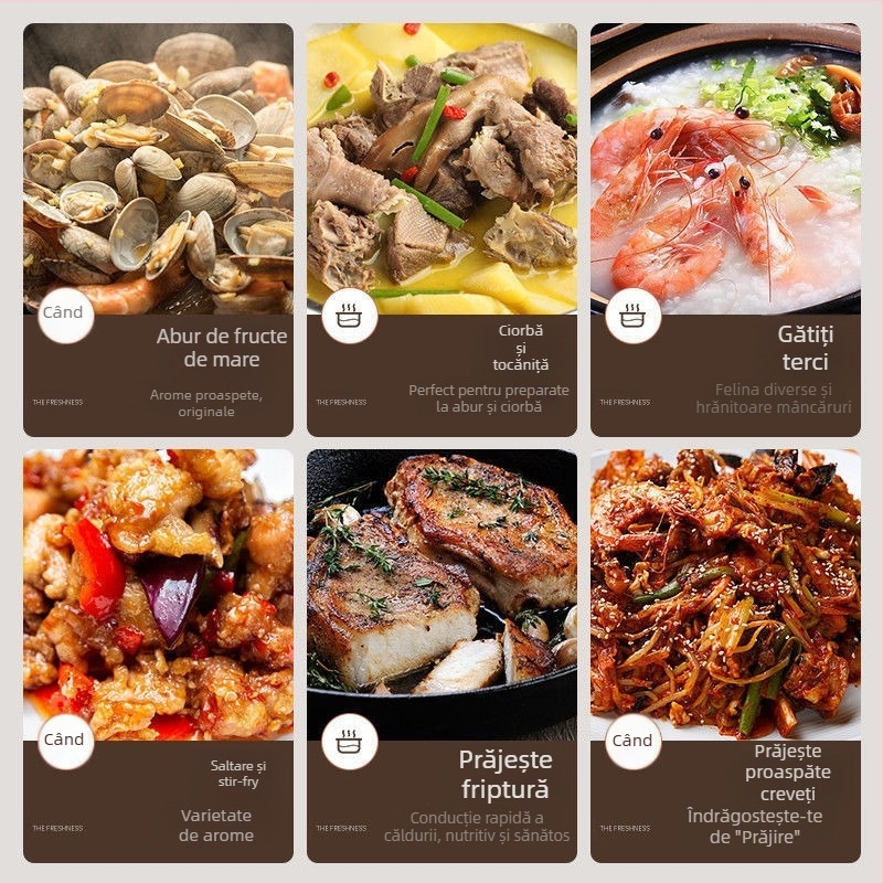 Wok electric cu vas antiaderent – multifuncțional pentru aburi, prăjit, gătit și fiert; vas interior din porțelan cristal, corp din sticlă borosilicat, 1500W+