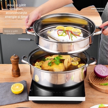 Aburitor din oțel inoxidabil 400-series, 4 niveluri, capac din sticlă, bază cu un singur fund