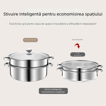 Aburitor din oțel inoxidabil 400-series, 4 niveluri, capac din sticlă, bază cu un singur fund