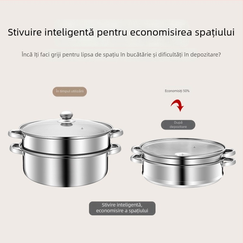 Aburitor din oțel inoxidabil 400-series, 4 niveluri, capac din sticlă, bază cu un singur fund