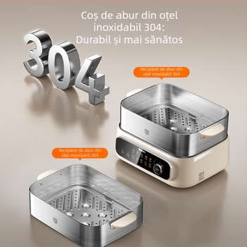 Supor gătitor electric cu aburi, trei niveluri, oțel inoxidabil, capacitate 10 L+, control tactil