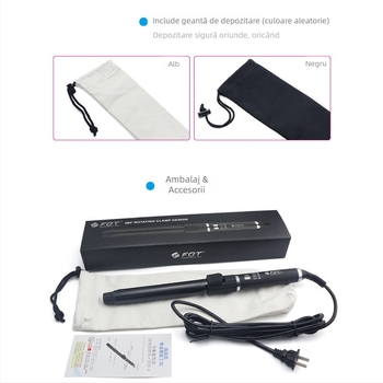 Ondulator de păr FBT cu cilindru ceramic turmalin, 5 trepte de temperatură, 40W, 220V, pentru utilizare umedă și uscată