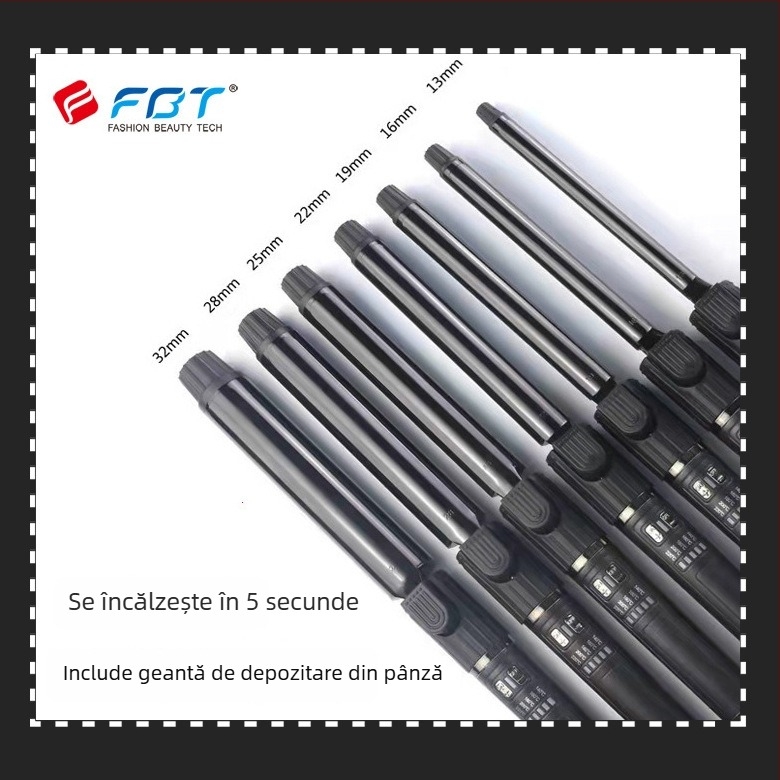 Ondulator de păr FBT cu cilindru ceramic turmalin, 5 trepte de temperatură, 40W, 220V, pentru utilizare umedă și uscată